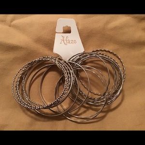 Afaze Silver Tone Bangle Bracelet Set